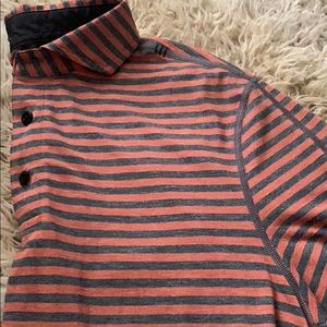 Lulu lemon men’s striped orange and grey polo